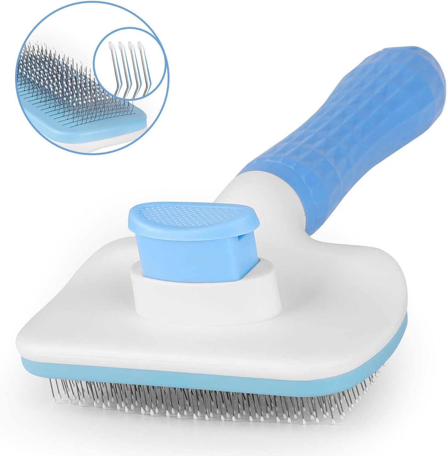 Self Cleaning Slicker Brush, Dog Brush & Cat Brush with Massage Particles, Removes Loose hair & Tangles, Skin Friendly & Promote Circulation Suitable for Pets with Long or Short Hair