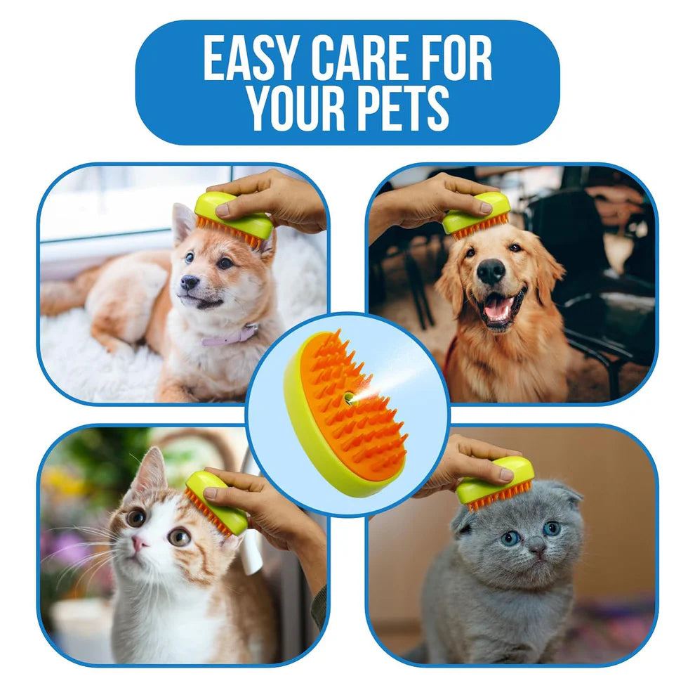 3-in-1 Cat Steamy Brush โ Self-Cleaning Pet Grooming & Hair Removal Combo