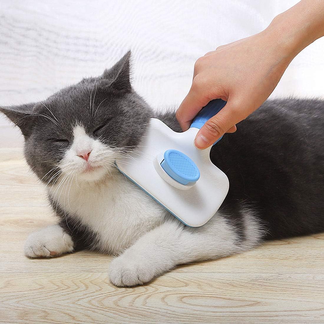 Self Cleaning Slicker Brush, Dog Brush & Cat Brush with Massage Particles, Removes Loose hair & Tangles, Skin Friendly & Promote Circulation Suitable for Pets with Long or Short Hair