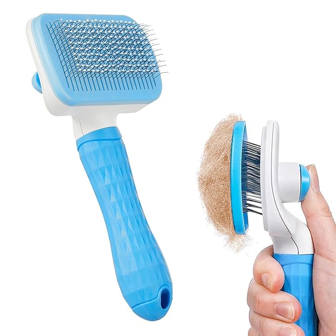 Self Cleaning Slicker Brush, Dog Brush & Cat Brush with Massage Particles, Removes Loose hair & Tangles, Skin Friendly & Promote Circulation Suitable for Pets with Long or Short Hair