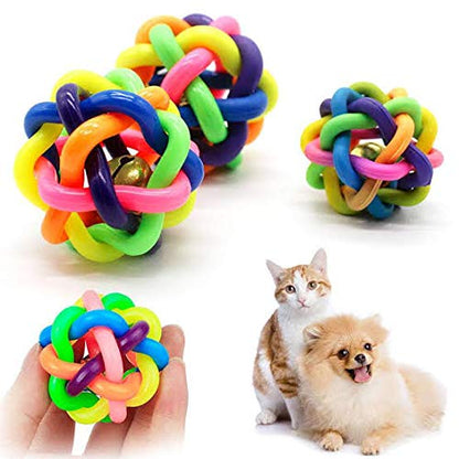 Rubber Multi Colour Wire Knot Ball with Bell for Puppy & Kitten